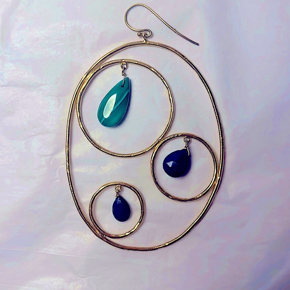 Archive Alexis Bittar XL 14K gold plated circle earrings w/ semiprecious stones - Picture 2 of 2